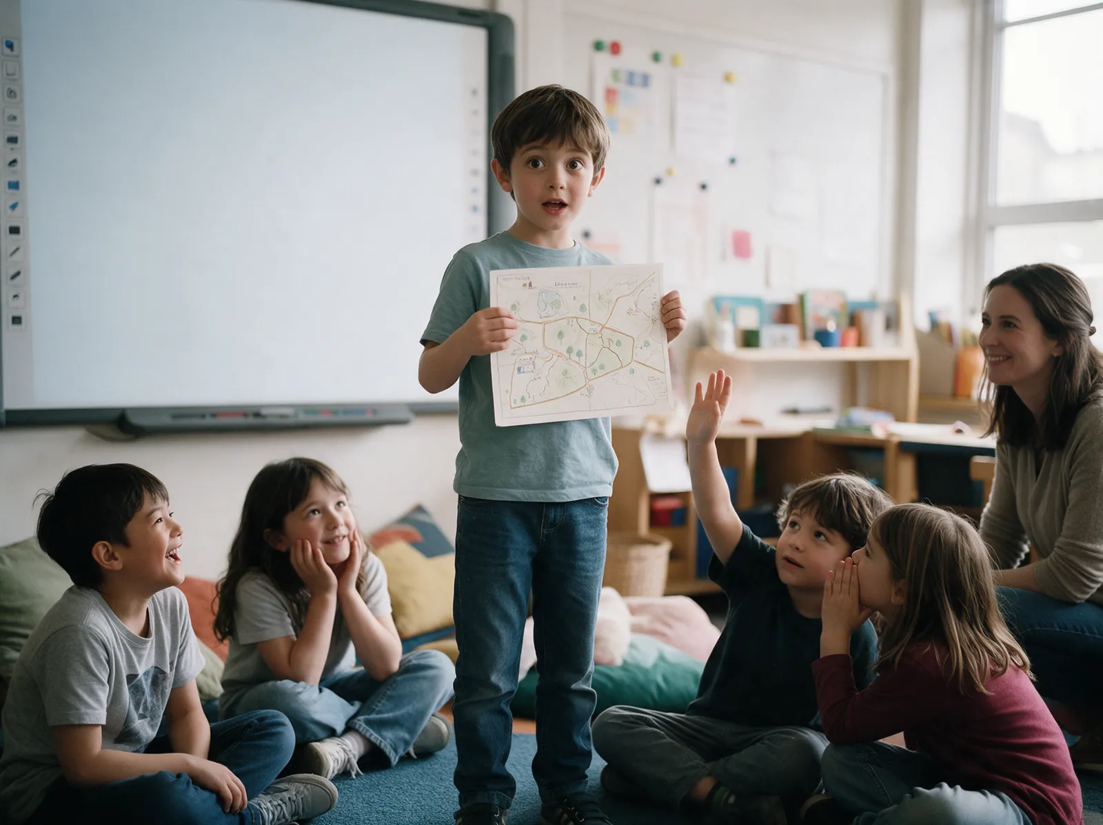 An eight-year-old telling a story in English
