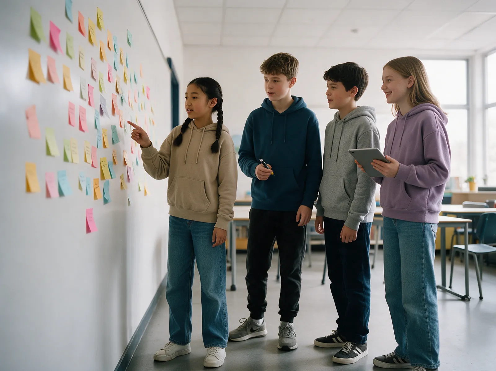 Fourteen-year-olds preparing a debate in English