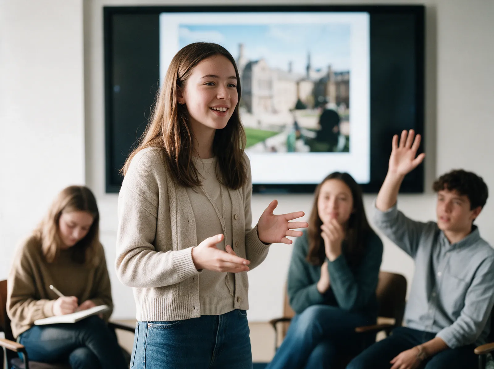A seventeen-year-old presenting a project in English in Teens
